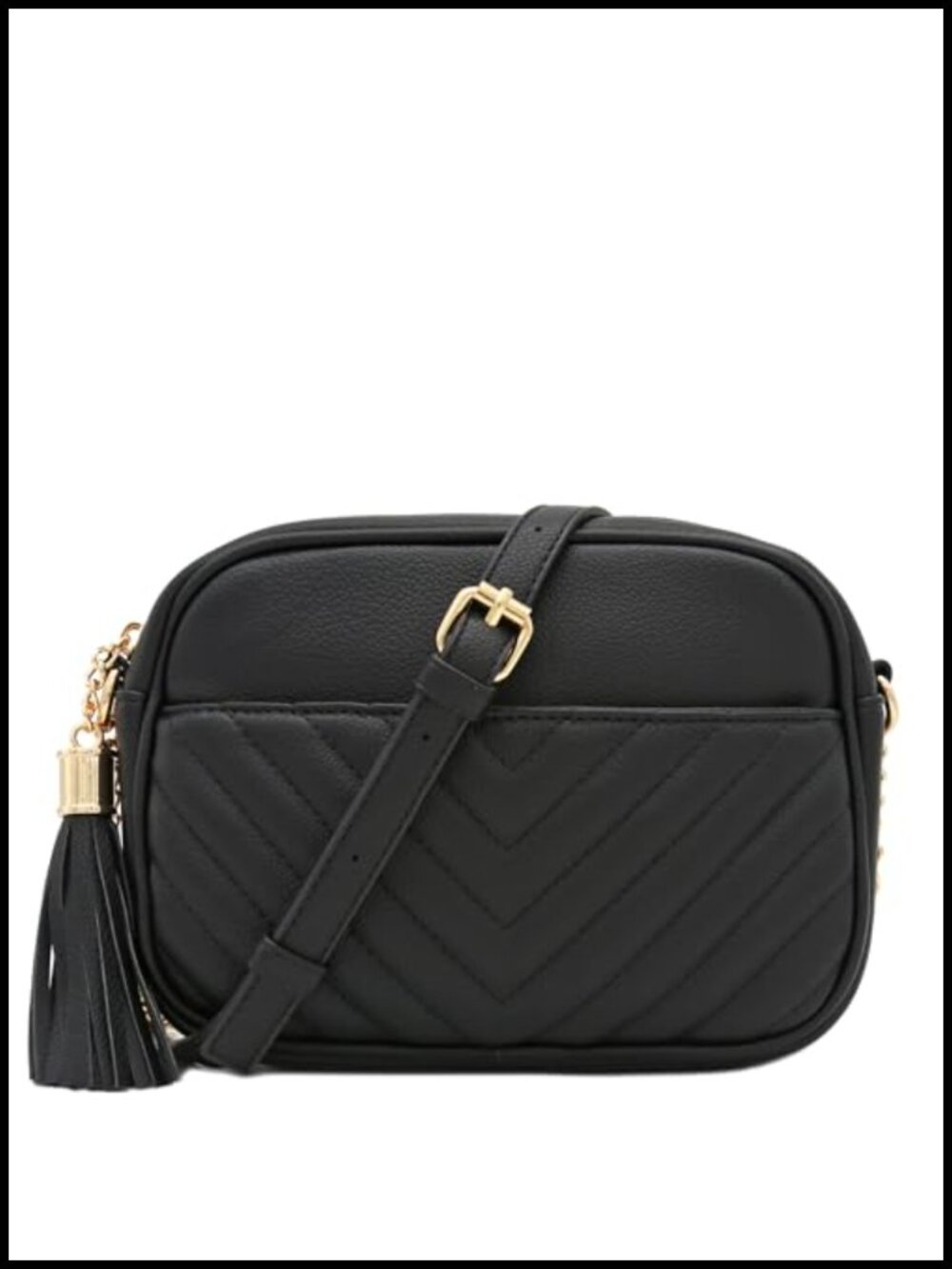 Chevron Quilted Faux Leather Crossbody Camera Bag Chain Strap Tassel